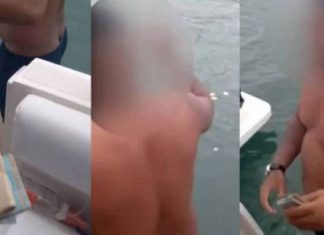 Fazendo festa em barco de luxo, homem joga notas de R$ 50 no mar em SP Fazendo festa em barco de luxo, homem joga notas de R$ 50 no mar em SP