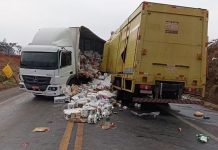 Caminhão derrapa devido à chuva e colide frontalmente com outro na BR-365; acidente resulta em um morto e um ferido. Caminhão derrapa devido à chuva e colide frontalmente com outro na BR-365; acidente resulta em um morto e um ferido.