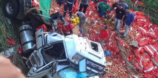 Carreta carregada com cebolas cai de ponte na BR-153 em Prata após motorista perder o controle Carreta carregada com cebolas cai de ponte na BR-153 em Prata após motorista perder o controle
