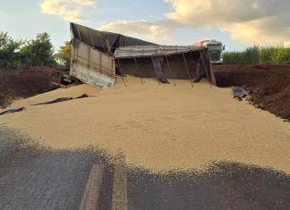 Tombamento de bitrem causa interdição total da MGC-464 em Delta Tombamento de bitrem causa interdição total da MGC-464 em Delta