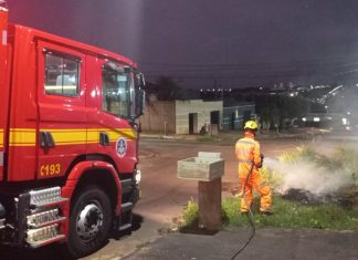 Bombeiros enfrentam incêndio em terreno vazio no bairro Brasil, em Ituiutaba. Bombeiros enfrentam incêndio em terreno vazio no bairro Brasil, em Ituiutaba.