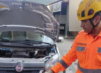 Bombeiros resgatam jiboia encontrada no motor de carro em Araguari Bombeiros resgatam jiboia encontrada no motor de carro em Araguari