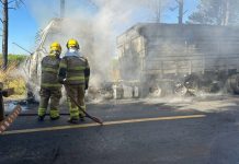 Caminhão pega fogo após pane elétrica na BR-262 Caminhão pega fogo após pane elétrica na BR-262
