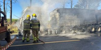 Caminhão pega fogo após pane elétrica na BR-262 Caminhão pega fogo após pane elétrica na BR-262