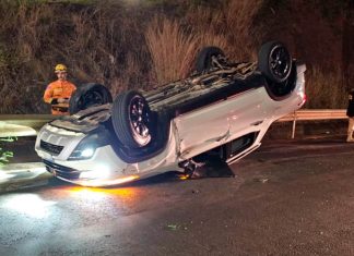 Motorista Capota Carro em Uberlândia Ao Se Distrair Com Acidente na BR-365 Motorista Capota Carro em Uberlândia Ao Se Distrair Com Acidente na BR-365