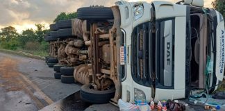 Acidente na BR-354: Caminhão Trator Capota Após Colisão com Carro Acidente na BR-354: Caminhão Trator Capota Após Colisão com Carro