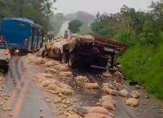 BR-354 em Campos Altos Paralisada por Acidente Fatal e Carga de Batatas BR-354 em Campos Altos Paralisada por Acidente Fatal e Carga de Batatas