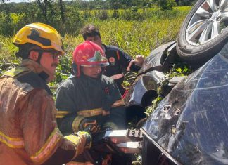 Acidente fatal na BR-251 em Unaí: Mulher morta e crianças resgatadas das ferragens Acidente na BR-251 em Unaí com carro capotado e resgate