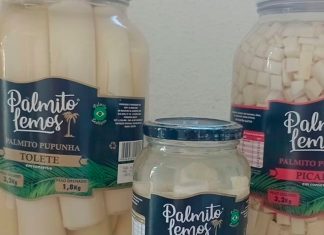 Risco à saúde: Anvisa proíbe venda e determina apreensão de marca de palmito Close em prateleira de supermercado com foco em potes de palmito em conserva e selo de fiscalização da Anvisa sobreposto