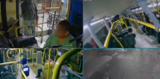 Assaltante reincidente rouba moedas de ônibus e é detido pela PM em Uberlândia Interior de um ônibus de transporte coletivo em Uberlândia com foco no painel do motorista