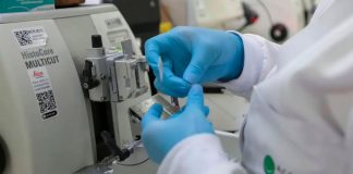 Nova Lei moderniza SUS com vacinas e terapias de ponta contra o câncer Profissional de saúde preparando vacina ou medicamento em ambiente laboratorial moderno