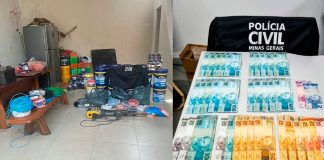 Golpe em Uberlândia: Funcionários fraudam construtora e causam rombo de R$ 200 mil Materiais de construção e tintas recuperados pela Polícia Civil empilhados em delegacia após fraude em Uberlândia.