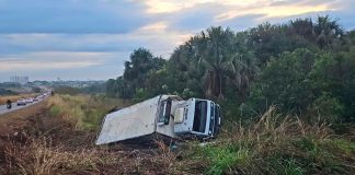 Caminhão com carga de carne tomba em vala na MGC-497 em Uberlândia Caminhão carregado com carne dentro de uma vala às margens da rodovia MGC-497 em Uberlândia, cercado por equipes de resgate.