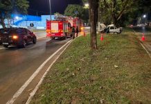 Tragédia em Patos de Minas: motorista morre após colisão contra árvores Veículo destruído após colidir contra árvore em canteiro central.